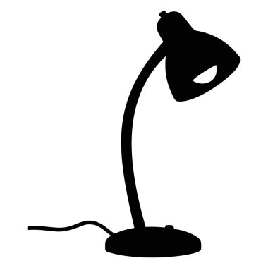 Çalışma alanları, çalışmalar veya ev ofisleri için aydınlatma, odak ve üretkenliği vurguluyor, simsiyah masa lambası silüeti