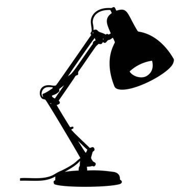 Çalışma alanları, çalışmalar veya yaratıcı çabalar için esnek aydınlatmayı temsil eden, siyahla ayarlanabilir masa lambası silüeti, uyarlanabilir uyarlanabilir çalışmaların vurgulanması