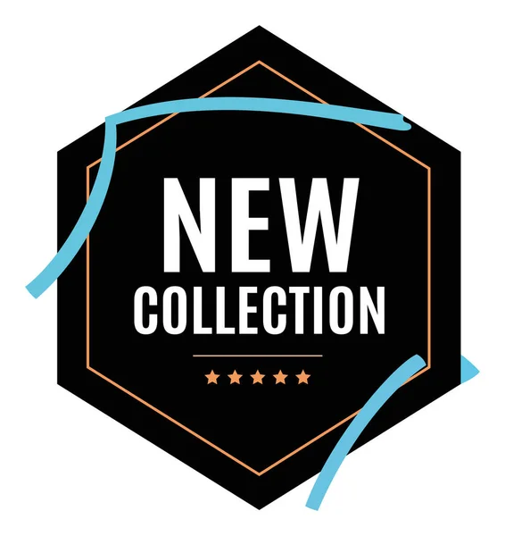Beş yıldızlı ve mavi aksanlı yeni altıgen koleksiyon rozeti, ürün tanıtımı, satış ve e-ticaret için promosyon materyali için mükemmel.
