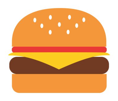 Peynirli, köfteli, hamburgerli basit bir simge çizimi. Fast food menüleri, restoran grafikleri için ideal.,