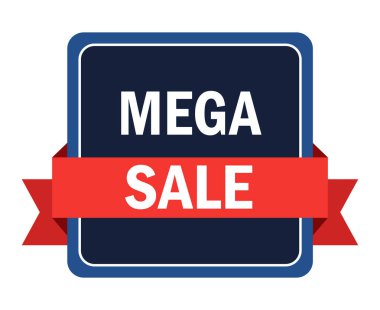 Mega satış rozet tasarımı koyu mavi karede koyu kırmızı bir kurdele indirimler için ideal, özel teklifler.,