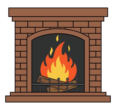 Kükreyen ateşli tuğla şömine, yanan odunları olan klasik bir şömine, ev için mükemmel.