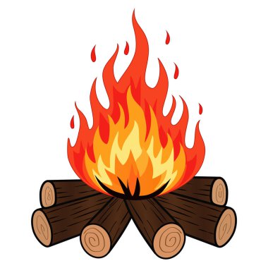Ateşli bir kamp ateşi, odunlu, açık hava maceraları, kamp ve sıcaklık için mükemmel..