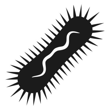 Mikroskobik Bakteri Silueti mikrobiyolojiyi temsil eden sivri uçlu ve dalgalı çizgileri olan tek bir bakterinin siyah ve beyaz minimalist simgesi.