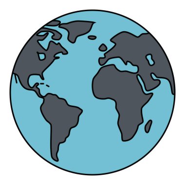 Blue World Globe Vector Image, Earth Globe ikonu, küresel iletişim, uluslararası seyahat ve çevre teması için ideal