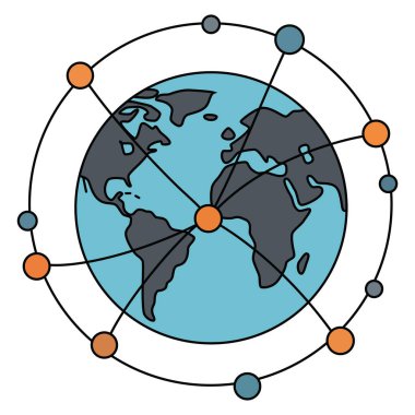Dünya Küresel İletişim illüstrasyonu, iletişimi, teknolojiyi ve dünyayı temsil ediyor.