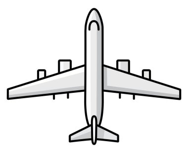 Düz kanatlı parlak beyaz bir uçağın havadan görünüşü seyahat, havacılık, ulaşım, küresel seyahat teması için mükemmel.