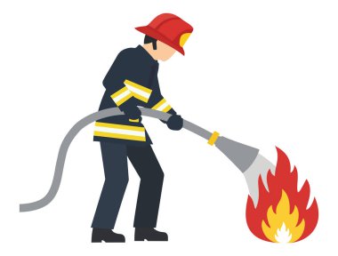İtfaiyecinin hortumla alevi söndürmesi, güvenlik, acil servis, yangın önleme ve mesleki tema için ideal.