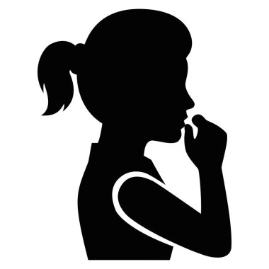 Midilli kuyruklu genç bir kız. Düşünüyor ya da düşünüyor. Elleri çenesine yakın, derin düşünce ya da düşüncelerini tasvir ediyor.