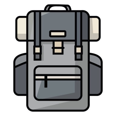 Bir gri yürüyüşçünün sırt çantası vektör simgesi, macera, seyahat ve açık hava aktiviteleri için temel bir örnektir