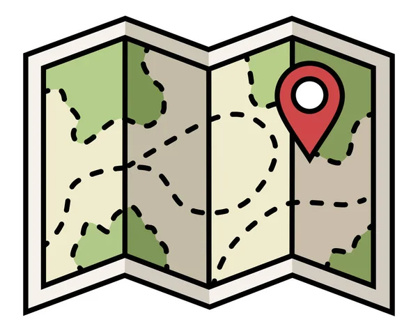 Konum simgesi simgesine sahip katlanmış harita, seyahat, navigasyon, keşif için ideal ya da bir yolculuk ya da macera için varış noktalarını bulmak için