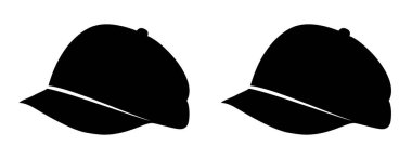 İki siyah beyzbol şapkası silueti, spor için ideal, günlük giyim, moda ve markalaşma tasarımları, atletik veya günlük başlıkları temsil eden