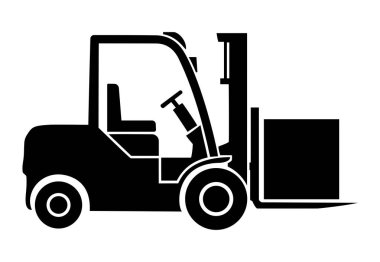 Lojistik, depo, endüstriyel ve malzeme işleme temaları için ideal bir forklift silüeti.