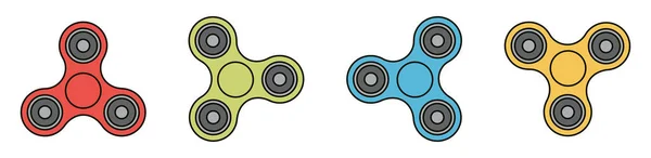 Beyaz arka planda kırmızı, yeşil, mavi ve sarı renkli dört kıvrımlı kolleksiyon, stres atmak için ideal.