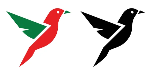 Kırmızı ve yeşil renkli uçan kuş logosu siyah silueti, özgürlük, seyahat ve doğa için bir vektör tasarımı