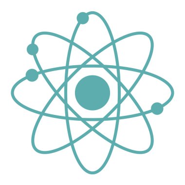 Merkezi çekirdeğe ve yörüngede dönen elektron vektör illüstrasyonuna sahip bir atom, bilimsel ve eğitici bir ikon