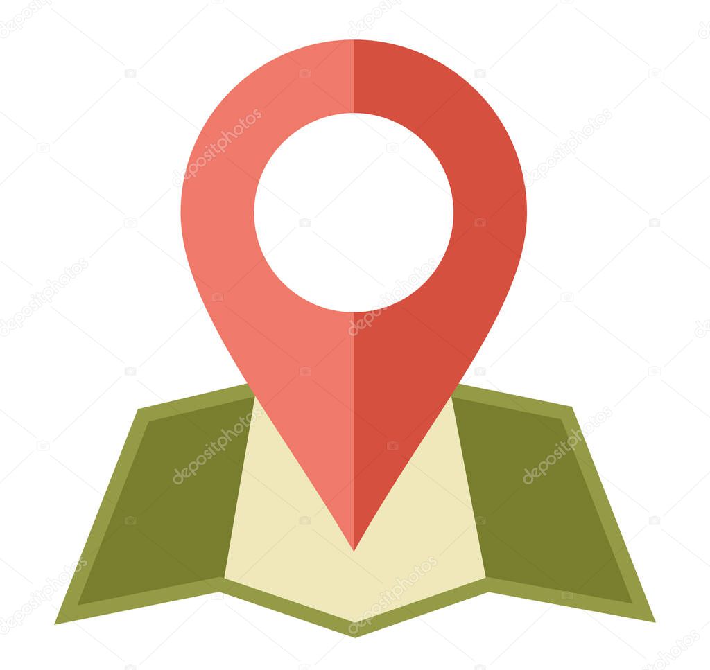 Map and red location pin logo illustration representing navigation, travel, destination, GPS, direction, pinpointing