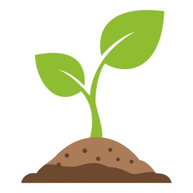 Toprak yığınından büyüyen genç bir yeşil bitki, doğa, büyüme ve ekoloji için vektör illüstrasyonu