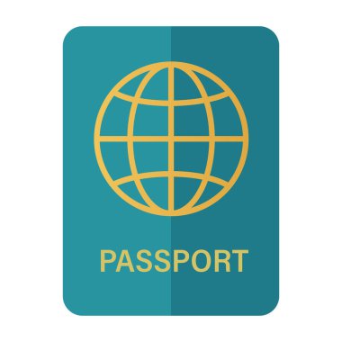 Kapağında altın küre olan bir pasaport, seyahat, turizm ve uluslararası temalar için düz bir vektör çizimi