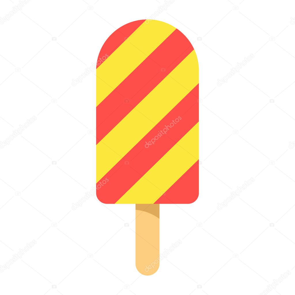 Striped frozen popsicle, a delicious summer treat on a stick, a simple flat icon for food-related themes, sweet dessert shops