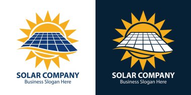 Güneş enerjisi ev logo şablonu, güneş paneli elektrik logosu vektörü, güneş paneli