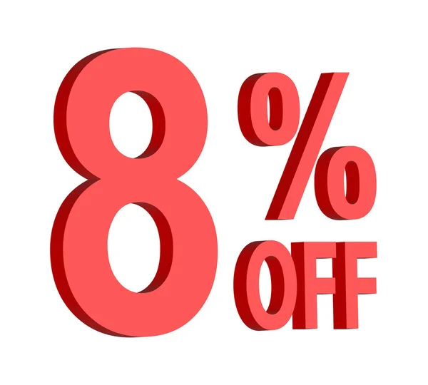 % 8,% 8 indirim metni grafiği koyu kırmızı 3D harflerle, reklam pankartı, kuponlar ve özel teklifler için.
