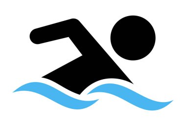 Havuz, zindelik, spor ve su aktiviteleri için su dalgaları olan yüzücü silueti simgesi
