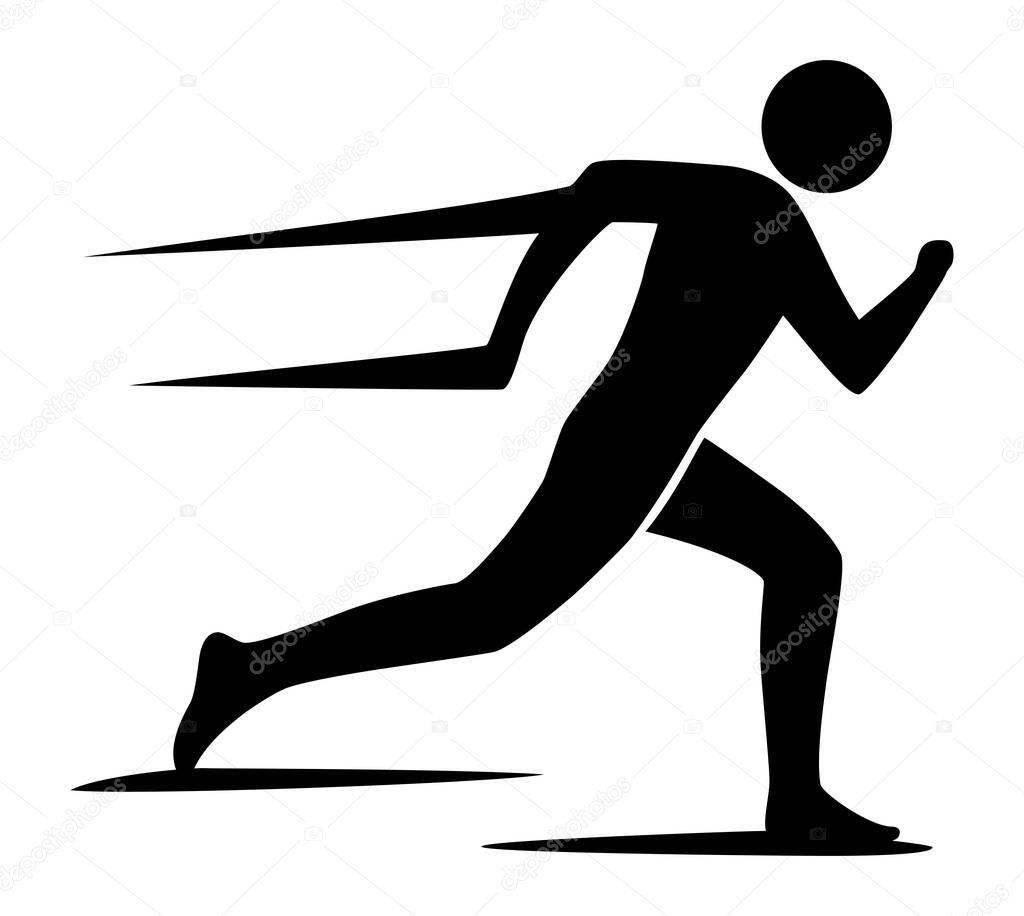 Speed runner stick figure icon or logo silhouette vector for athletics, marathon, and fitness sports activity design