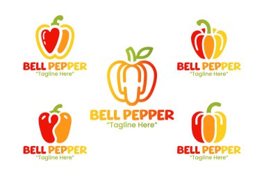 5 canlı çan biberi logosu koleksiyonu. Gıda, tarım ve sağlık sektörlerindeki işletmeler için mükemmel. Bu logolar tazeliğin, sağlığın ve canlılığın özünü yakalar ve onları doğal ve sağlıklı dürtüleri teşvik eden markalar için ideal kılar.