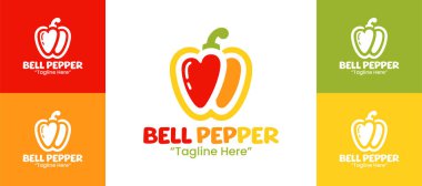 Temiz minimalist bir çan biberi logosu canlı renkler ve taze ürünler sergiliyor, organik çiftlikler, bakkallar ve vegan markalar için ideal..