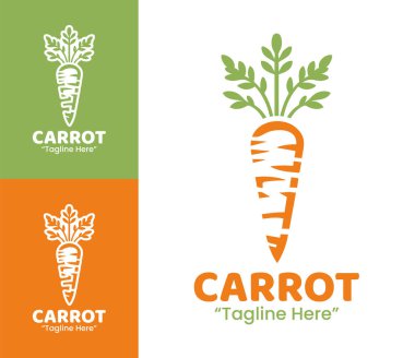 Doğal tazelik ve organik kaliteyi ön plana çıkaran minimalist bir havuç logosu, vegan pazarları, restoranlar ve sağlıklı yaşam tarzı markaları için uygundur..