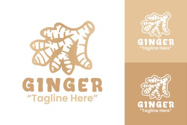 Doğal ürün ve çevre dostu şirketler için ideal canlılığı ve organik yaşamı temsil eden bir zencefil kökü logosu.