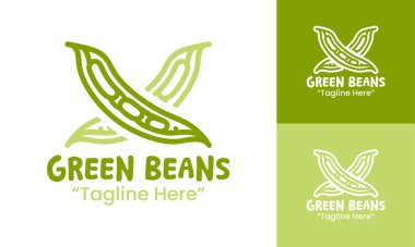 Basit geometrisi olan minimalist yeşil fasulye logosu sağlıklı yiyecekler, organik markalar ve doğal kimlik tasarımı için mükemmel..