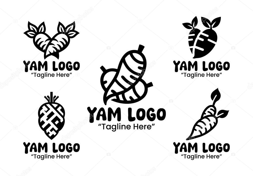 A collection of 5 yam logos, perfect for businesses in the agriculture, food, and health sectors. These logos focus on the vibrant, healthy qualities of yams, ideal for promoting nutritious and natural food products. Black and White Version