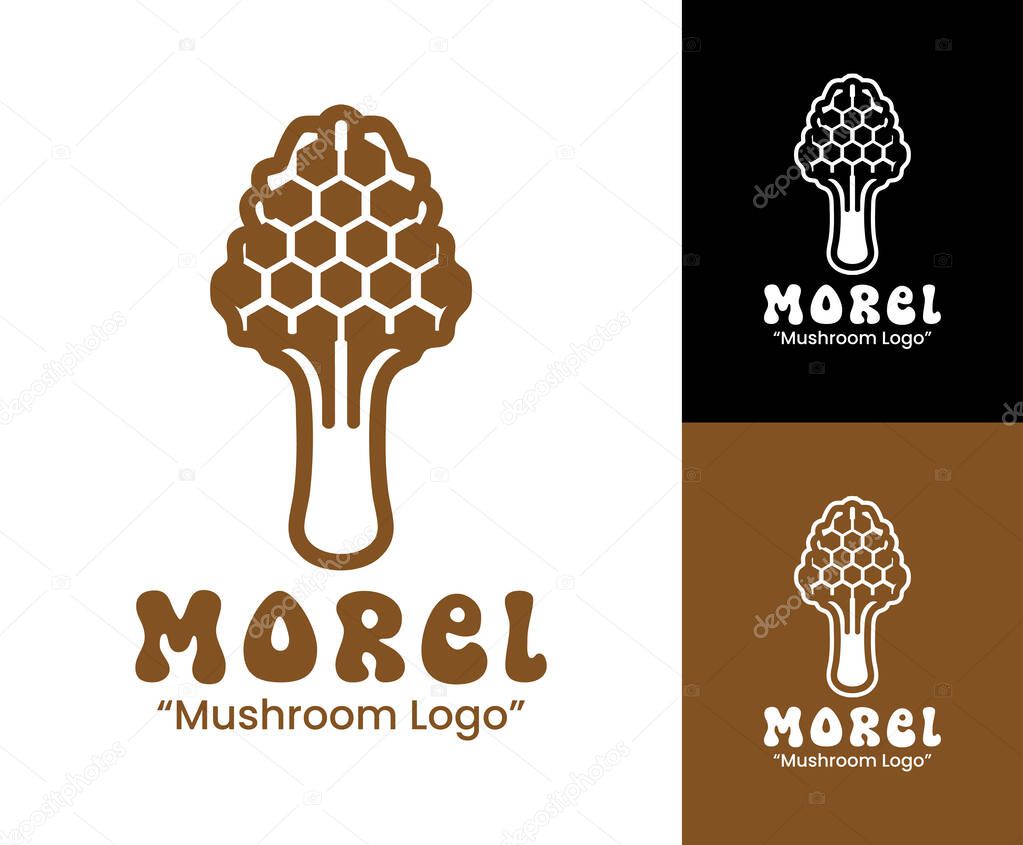 A minimalist morel mushroom logo designed for wellness, organic products, and farm branding.