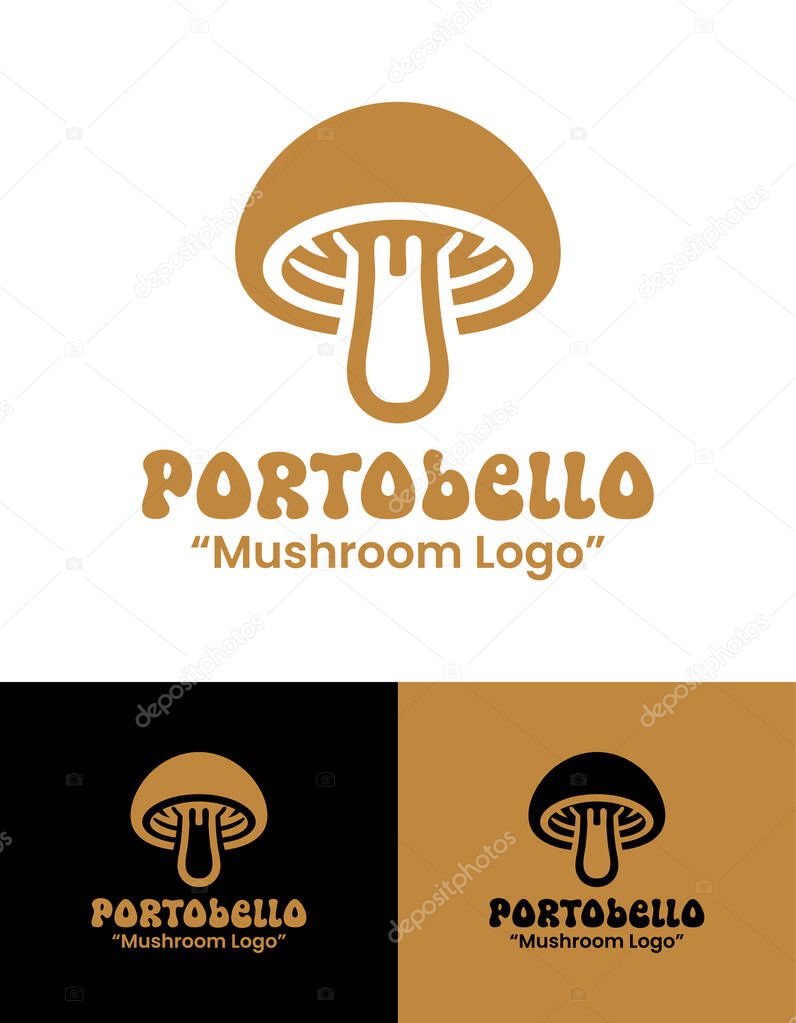 A minimalist portobello mushroom logo design suitable for eco-friendly food brands and culinary identity.