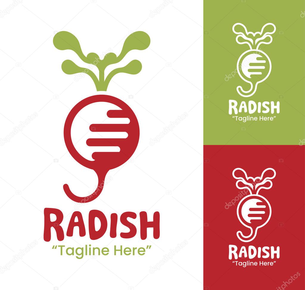 A modern and clean radish logo design representing freshness, health, and sustainable farming identity.