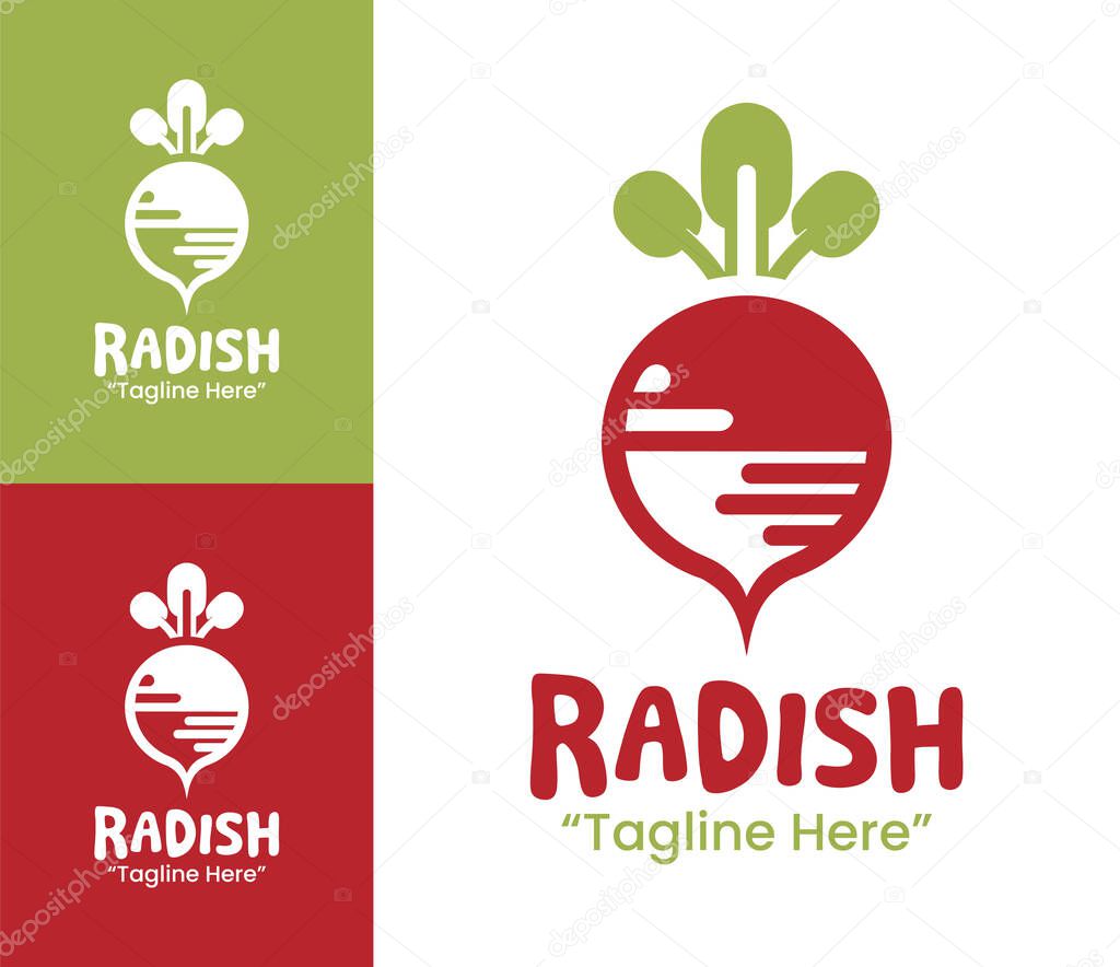 A minimalist radish logo ideal for healthy food brands, organic markets, and fresh produce packaging.