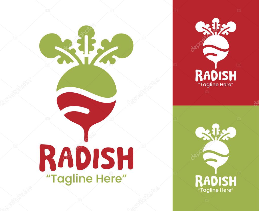 A geometric radish root logo designed for organic farms, vegetable producers, and natural identity.