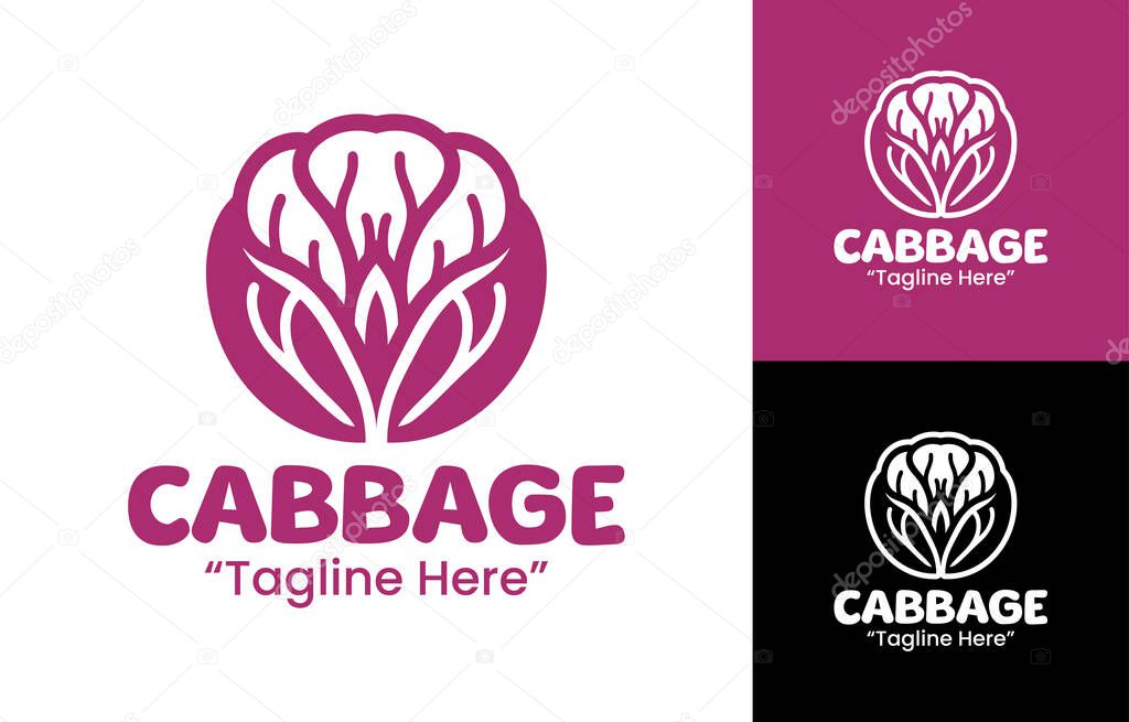 A modern minimalist red cabbage logo suitable for natural food packaging and organic farm identity.