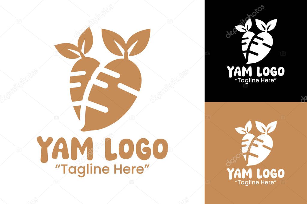 A flat minimalist yam logo design showcasing freshness and simplicity, ideal for restaurants, farms, and vegan food producers.