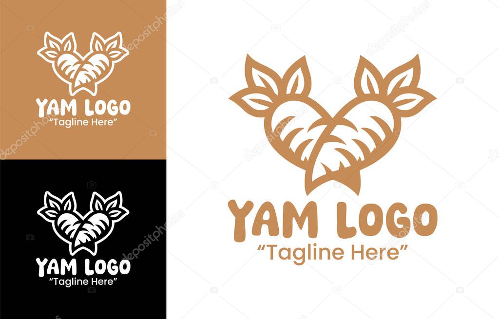 A geometric yam logo representing organic farming and nutrition, perfect for eco brands and healthy product packaging.
