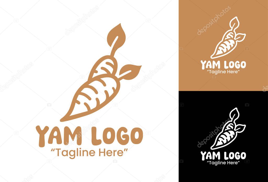 A modern yam logo emphasizing organic freshness and health, suitable for eco farms, vegan cafes, and natural product packaging.