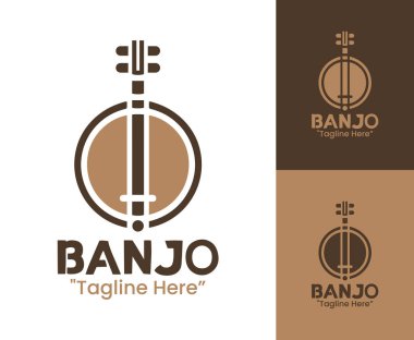 Müzik stüdyoları, kültürel projeler ve sanatsal markalaşma için tasarlanmış modern ve profesyonel banjo logosu.