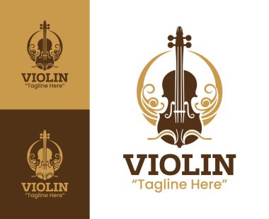 Orkestra ve müzik kurumları için ahenk ve sofistike bir keman logosu.