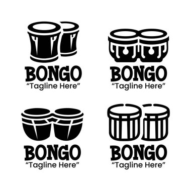 4 profesyonel bongo logosundan oluşan bir koleksiyon perküsyon ve ritim temaları sergiliyor. Müzik markaları, stüdyolar ve yaratıcı kimlik projeleri için mükemmel. siyah ve beyaz logo tasarımları zarif siluet stili ve klasik