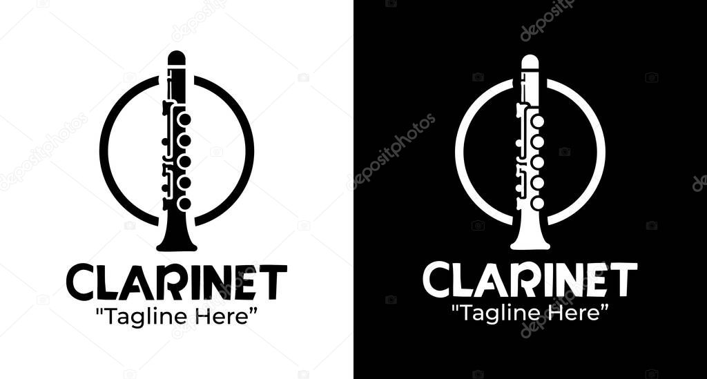 A modern minimalist clarinet logo design that reflects melody and sophistication, perfect for orchestras, jazz bands, and music academies.