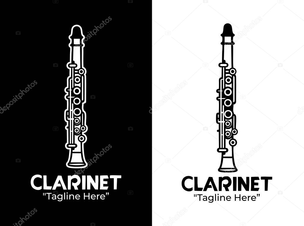 Professional minimalist clarinet logo suitable for jazz musicians, orchestral branding, and modern design projects.