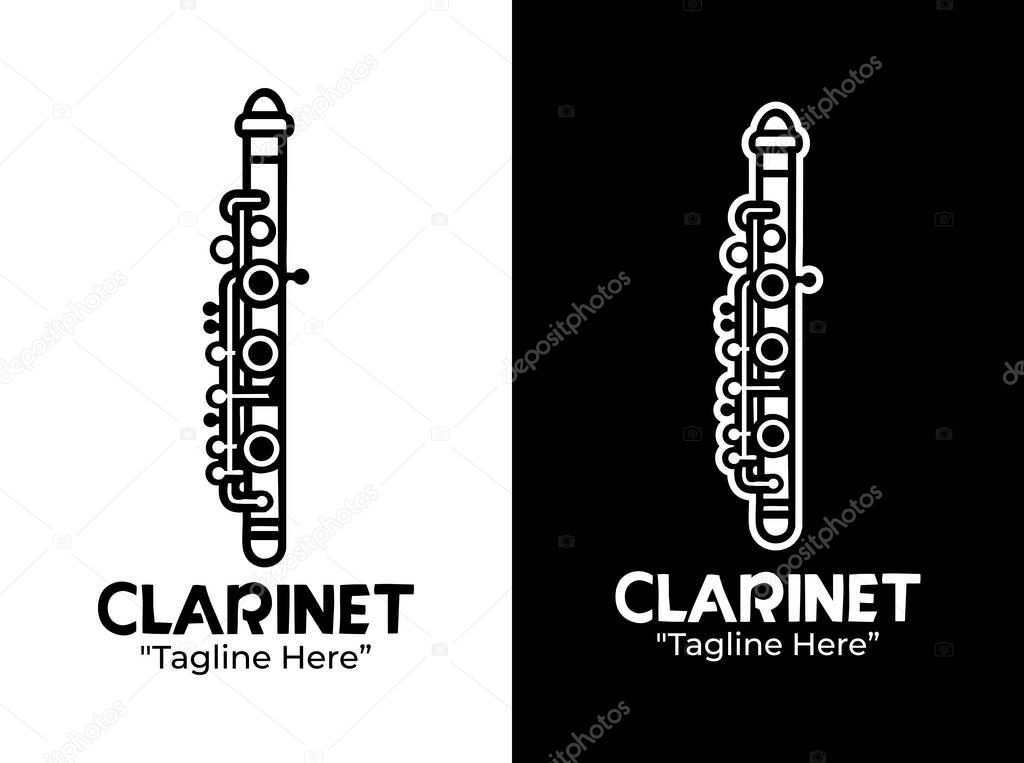 Sleek minimalist clarinet logo that captures elegance and rhythm, perfect for studios, academies, and music festivals.