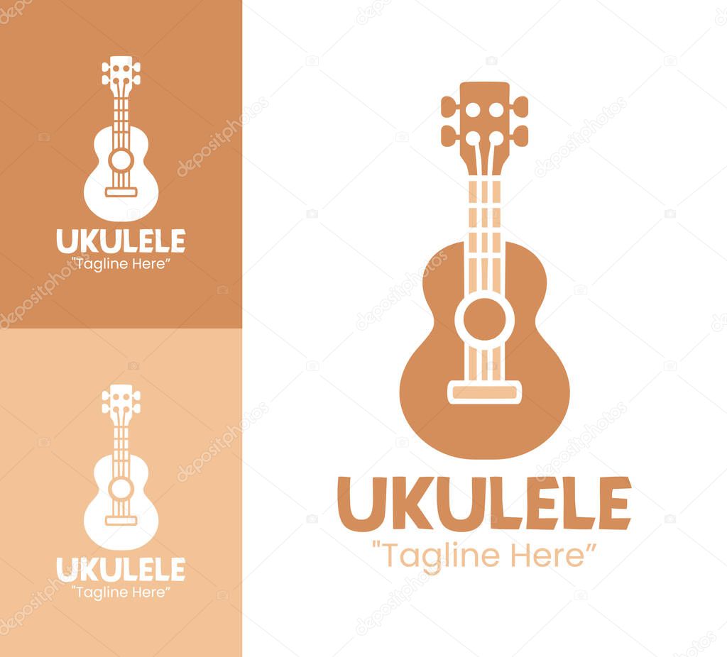 A minimalist ukulele logo suitable for beachwear brands, creative studios, and music academies.